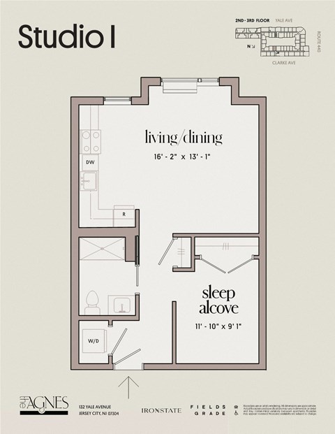 Floor plan for studio, 1 bath, 639 sqft